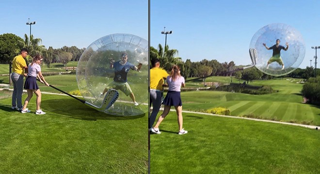 Dev golf sopası ve balon içinde insan videosu ilgi çekti