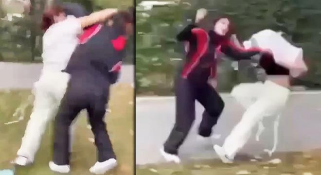 İki genç kız kavga etti, arkadaşları çekip paylaştı