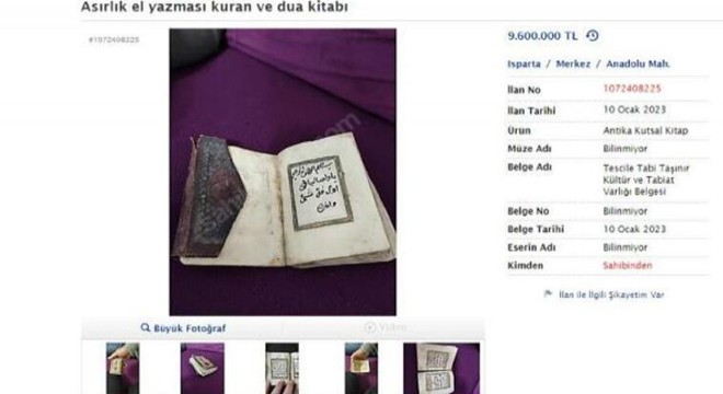 İnternette  el yazması  Kuran-ı Kerim 9 milyon 600 bin lira