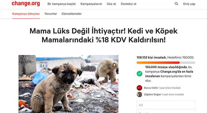Kedi- köpek mamalarındaki KDV nin kaldırılması için imza kampanyası