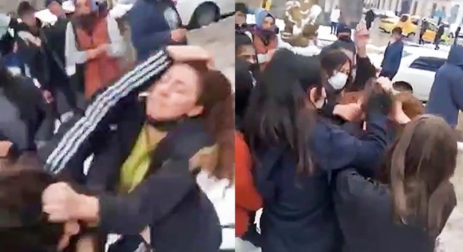 Liseli kızlar parkta kavga etti
