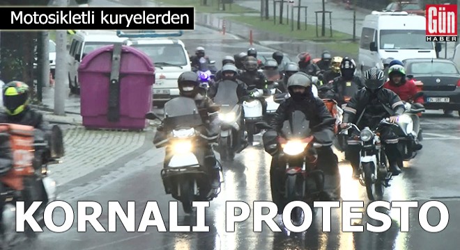 Motosikletli kuryelerden kornalı protesto