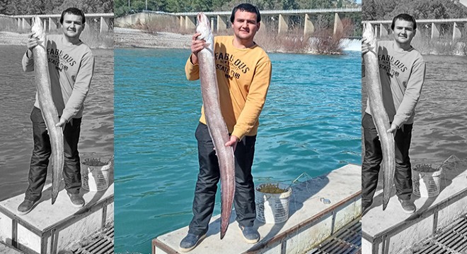 Oltayla 8 kiloluk yılan balığı yakaladı