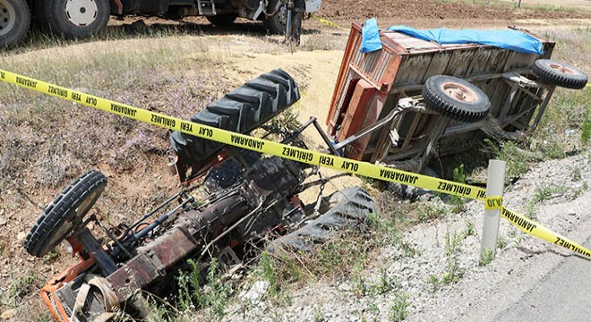 Ön lastiği çıkan traktör devrildi:1 yaralı