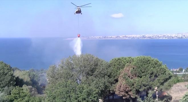 Otluk alandaki yangına helikopterli müdahale