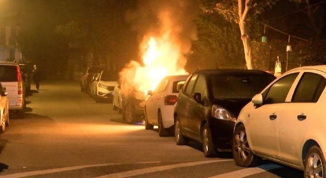 Park halindeki lüks araç alev alev yandı