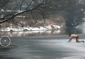 Köpeği için donmuş nehre daldı