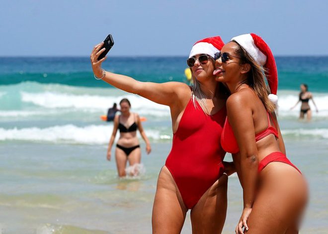 Noel ateşi turistleri coşturdu! Kırmızı bikinilerle sahillere akın ettiler - 9