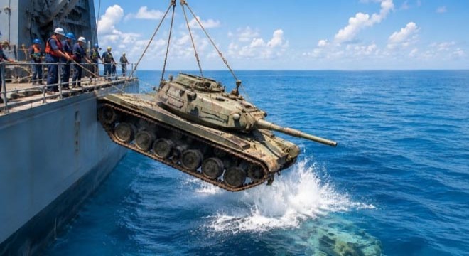 100 adet savaş tankını denizin dibine bıraktılar