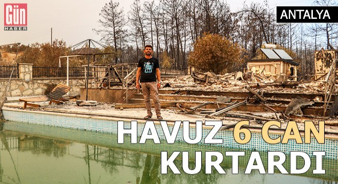 6 kişilik aile havuza girerek yangından kurtuldu