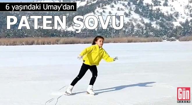 6 yaşındaki Umay'dan buz tutan Eymir Gölü'nde paten şovu
