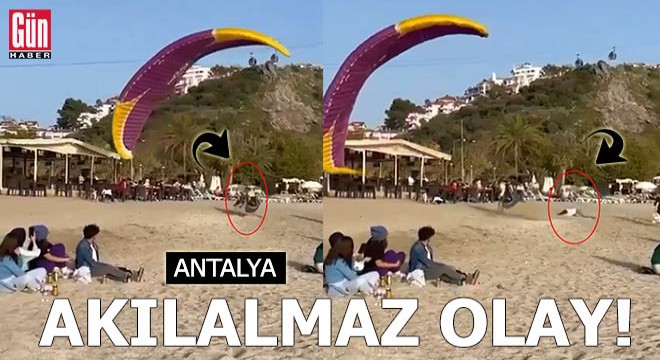 Akılalmaz olay! Yamaç paraşütçüsü sahilde kadına çarptı