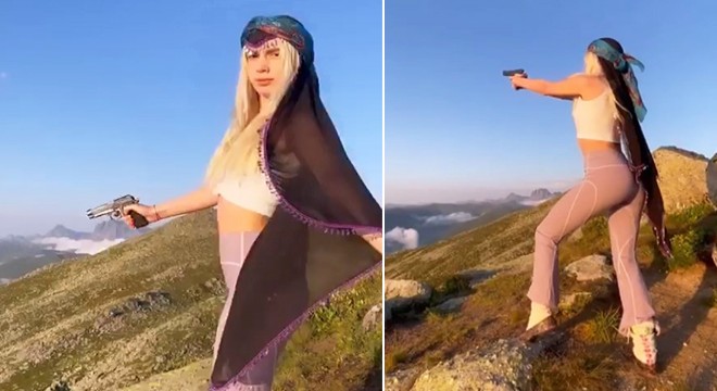 Aleyna Tilki silahla ateş edip 'Bang bang' paylaşımı yaptı