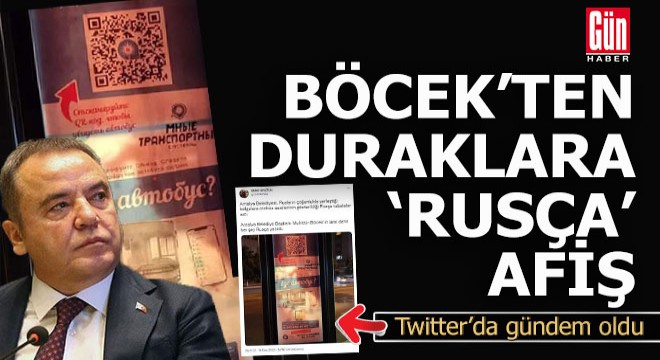 Antalya'da otobüs duraklarına Rusça afiş