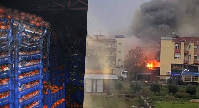 Antalya'da yıldırım düşen depoda yangın çıktı