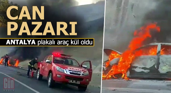 Antalya plakalı araç Göcek'te yandı