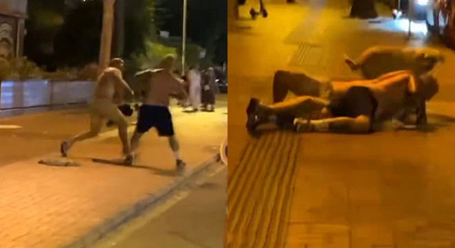 Antalya da Rusların tekme ve yumruklu kavgası kamerada