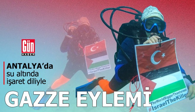 Antalya'da su altında işaret diliyle Gazze eylemi