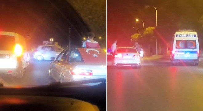 Asker uğurlama konvoyunda drift yaptılar