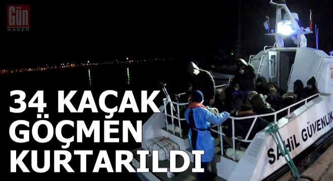 Ayvalık'ta, lastik bottaki 34 kaçak göçmen kurtarıldı