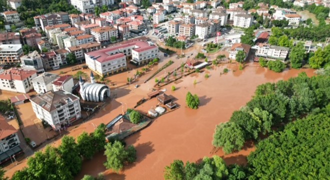 Bartın'da sel suyu çekiliyor; bölge havadan görüntülendi