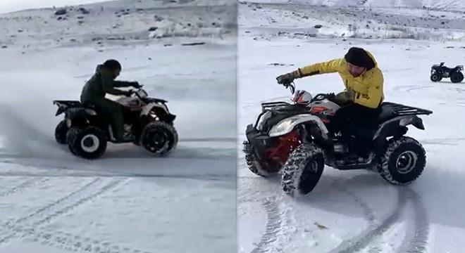 Buz tutan baraj gölünde ATV ile drift şov