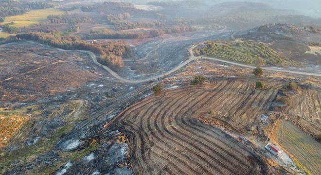 Çanakkale'de yanan alanlar dron ile havadan görüntülendi