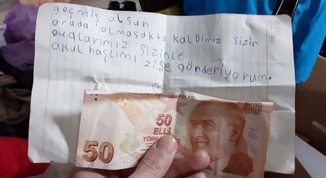 Çocuk montundan çıkan para ve not duygulandırdı