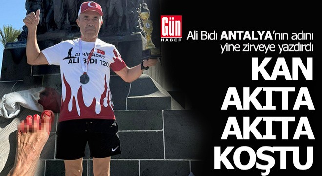 ‘Demir Adam’ Ali Bıdı kanayan ayağıyla İzmir Yarı Maratonu’nda üçüncü oldu