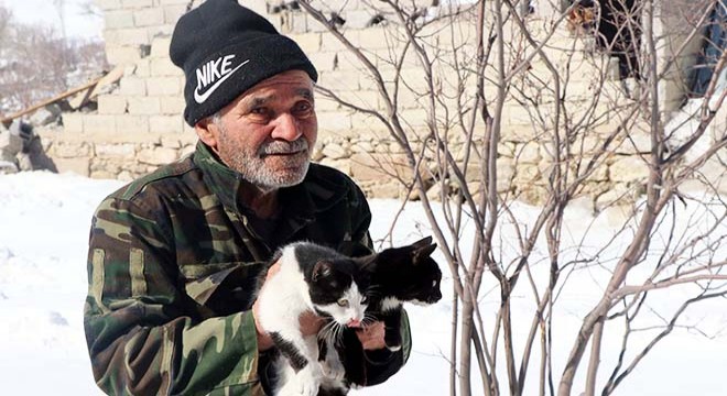 Depremde eşini kaybetti, 4 kedisini kurtardı