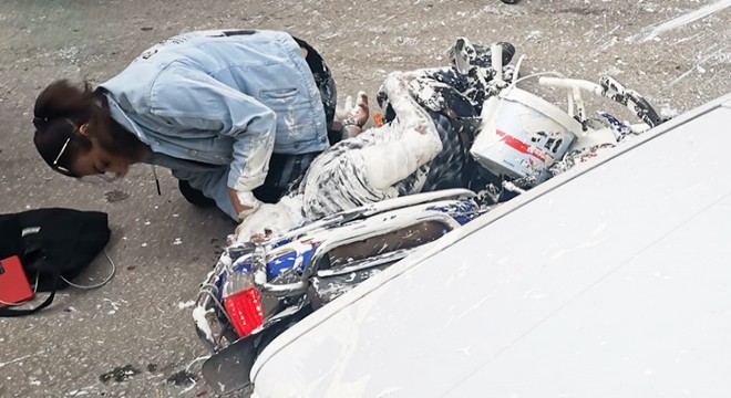 Dili boğazına kaçan motosikletliye hayat kurtaran müdahale