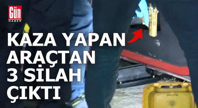 Direğe çarpan otomobilde 3 silah bulundu