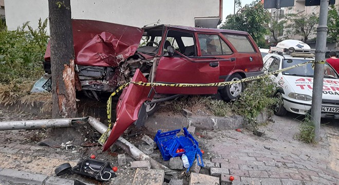 Domates yüklü otomobil ağaca çarptı: 2 yaralı