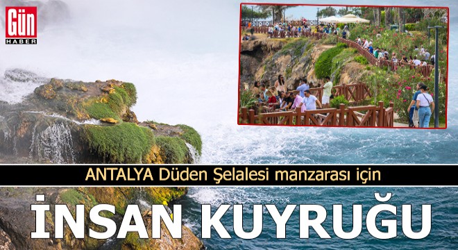 Düden Şelalesi manzarası için insan kuyruğu