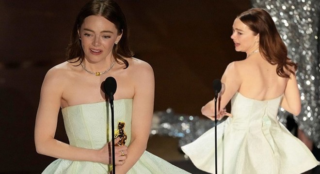 Elbisesi yırtılan Emma Stone gözyaşlarını tutamadı