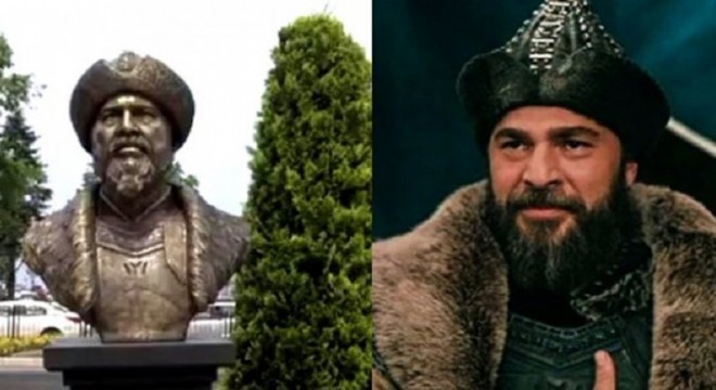 Ertuğrul Gazi diye Engin Altan Düzyatan'ın büstünü diktiler