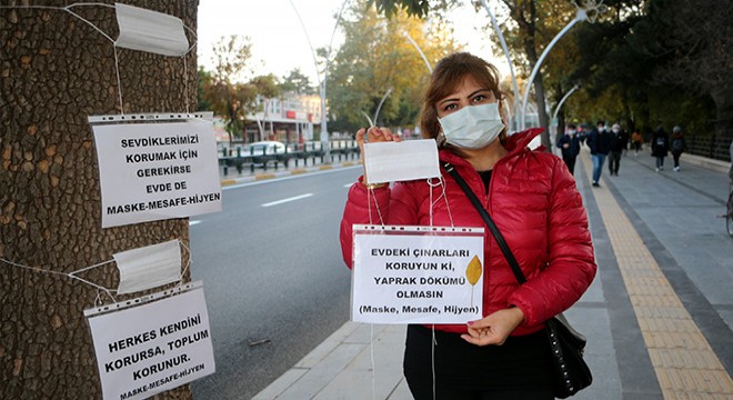 Farkındalık yaratmak için ağaçlara maske taktı