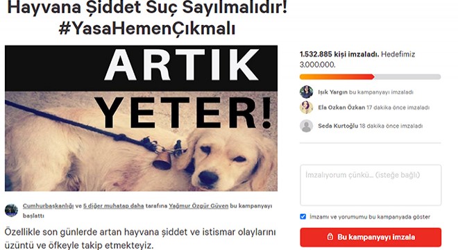 Hayvana şiddet yasası için 1,5 milyon imza