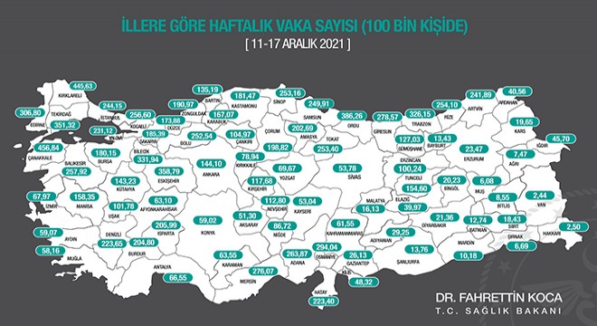 İllerin haftalık vaka sayısı haritası güncellendi