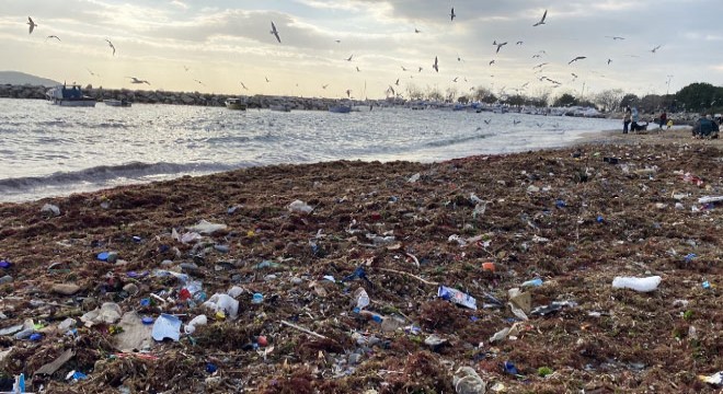 Kadıköy Suadiye Sahili'nde çöpler kıyıya vurdu