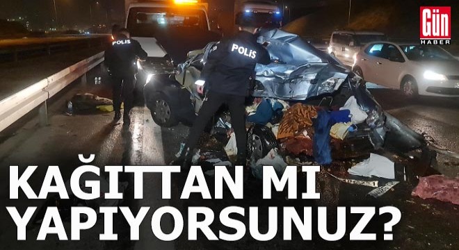 Kamyonda sadece tampon kırıldı, otomobil hurdaya döndü