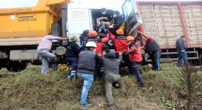 Kamyonlar, kafa kafaya çarpıştı: 2 yaralı