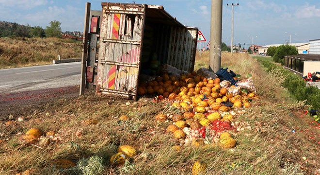 Kavun ve karpuz yüklü kamyonet devrildi