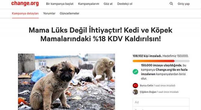 Kedi- köpek mamalarındaki KDV'nin kaldırılması için imza kampanyası