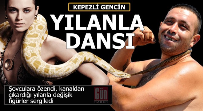 Kepezli genç kanaldan çıkardığı yılanla şov yaptı