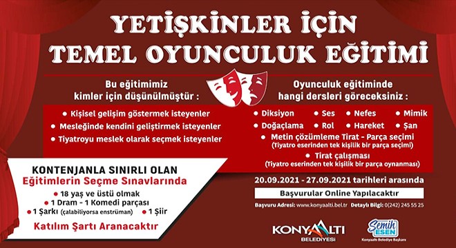 Konyaaltı ndan yetişkinler için temel oyunculuk eğitimi