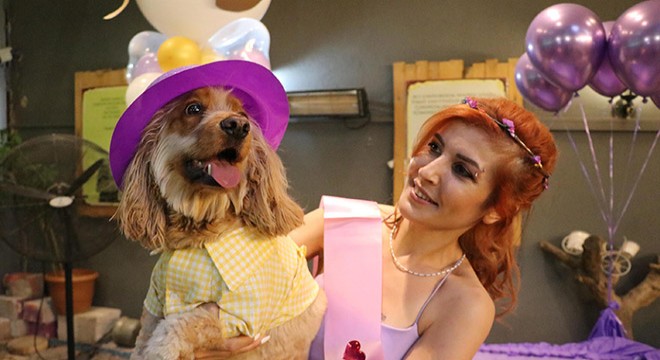 Köpeği için doğum günü partisi yaptı