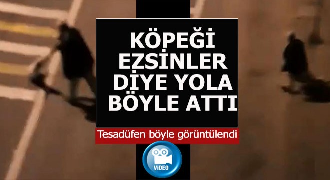 Köpeği sürükledi ezsinler diye yola attı