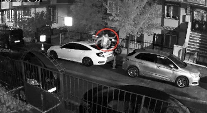 Köpekten korkan genç koşarak otomobilin üzerine çıktı