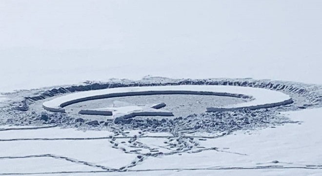 Kuzgun Baraj Gölü ne kardan ay-yıldız yaptılar
